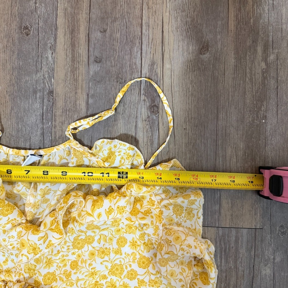 Old Navy Sleeveless Ruffled Midi Dress Womens XL Yellow Spaghetti Strap Floral - Picture 10 of 11